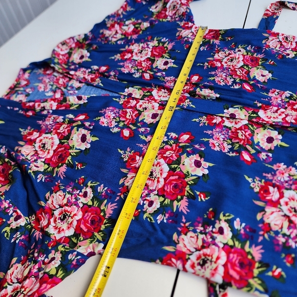 Women's Blue Pink Floral Rayon Cotton Mini Robe Kinomo One Size OS - Picture 10 of 12